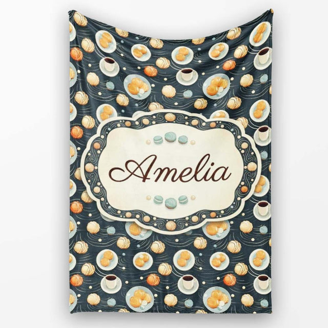 Elegant Pastry Coffee and Dessert Plate Dark Background Seamless  Personalised Custom Name Super Soft Fleece Blanket Bed Sofa Throw