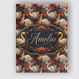 Personalised Name Elegant White Swan with Custom  Bespoke Decorative Contemporary Canvas Wall Art Print Decor Picture Ready to Hang