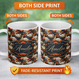 Personalized Custom Name Elegant White Swan with Red Floral Garden Seamless Pattern Name Cute 11oz Ceramic Coffee Tea Mug White Large Handle