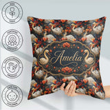 Custom Name White Swan with Red Floral Garden Seamless Name Cute Square Filled Cushion Throw Pillow Sofa Bed Home Decor Zip Washable UK Made