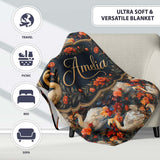 Elegant White Swan with Red Floral Garden Seamless Pattern Name Cute  Personalised Custom Name Super Soft Fleece Blanket Bed Sofa Throw
