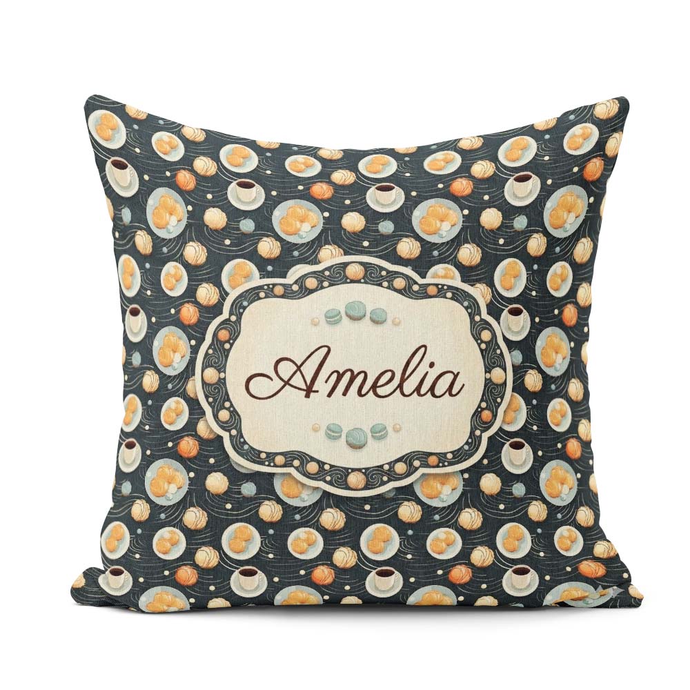 Custom Name Elegant Pastry and Dessert Plate Background Seamless Square Filled Cushion Throw Pillow Sofa Bed Home Decor Zip Washable UK Made