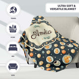 Elegant Pastry Coffee and Dessert Plate Dark Background Seamless  Personalised Custom Name Super Soft Fleece Blanket Bed Sofa Throw