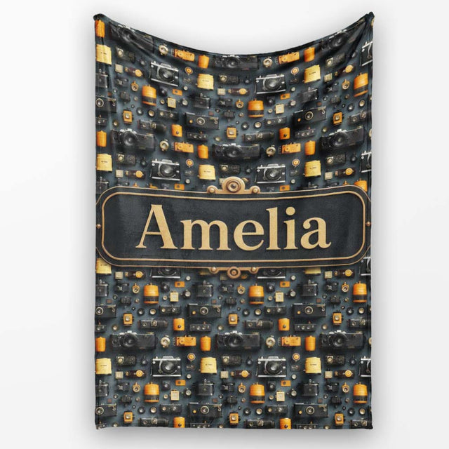 Classic Camera and Film Accessories Dark Seamless Pattern Custom  Personalised Custom Name Super Soft Fleece Blanket Bed Sofa Throw