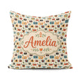 Custom Name Colorful Cameras with Leaves Seamless Pattern Cute Square Filled Cushion Throw Pillow Sofa Bed Home Decor Zip Washable UK Made