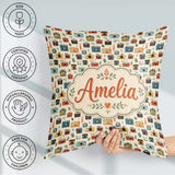 Custom Name Colorful Cameras with Leaves Seamless Pattern Cute Square Filled Cushion Throw Pillow Sofa Bed Home Decor Zip Washable UK Made
