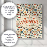 Personalised Name Colorful Cameras with Custom  Modern Room Accent Elegant Feature Canvas Wall Art Print Decor Picture Ready to Hang