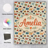 Personalised Name Colorful Cameras with Custom  Modern Room Accent Elegant Feature Canvas Wall Art Print Decor Picture Ready to Hang