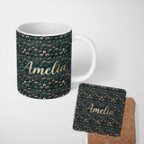 Personalized Custom Name Vintage Camera Collection Green Background Seamless Pattern Name 11oz Ceramic Coffee Tea Mug White Large Handle