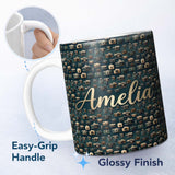 Personalized Custom Name Vintage Camera Collection Green Background Seamless Pattern Name 11oz Ceramic Coffee Tea Mug White Large Handle