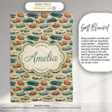 Colorful Classic Cars with Floral Detail Seamless Pattern Custom  Personalised Custom Name Super Soft Fleece Blanket Bed Sofa Throw
