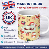 Personalized Custom Name Cute Santa Claus Mrs Claus Snowman Christmas Gift Candy Cane Yellow 11oz Ceramic Coffee Tea Mug White Large Handle