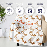 Gold Glitter Reindeer Sleigh Christmas White Background Seamless  Personalised Custom Name Super Soft Fleece Blanket Bed Sofa Throw