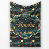 Night City Skyline Fireworks Moonlit Sky Seamless Pattern Custom  Personalised Custom Name Super Soft Fleece Blanket Bed Sofa Throw