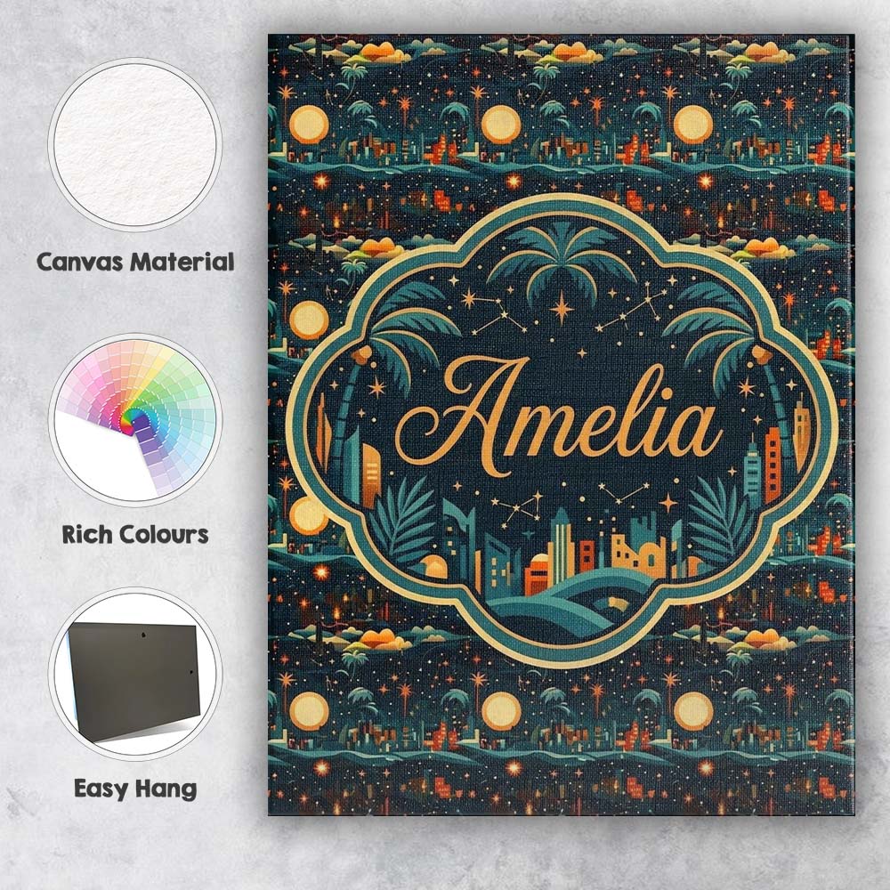 Personalised Name Night City Skyline Custom Premium Decorative Design Modern Room Accent Canvas Wall Art Print Decor Picture Ready to Hang