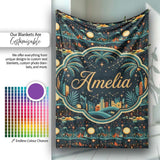 Night City Skyline Fireworks Moonlit Sky Seamless Pattern Custom  Personalised Custom Name Super Soft Fleece Blanket Bed Sofa Throw