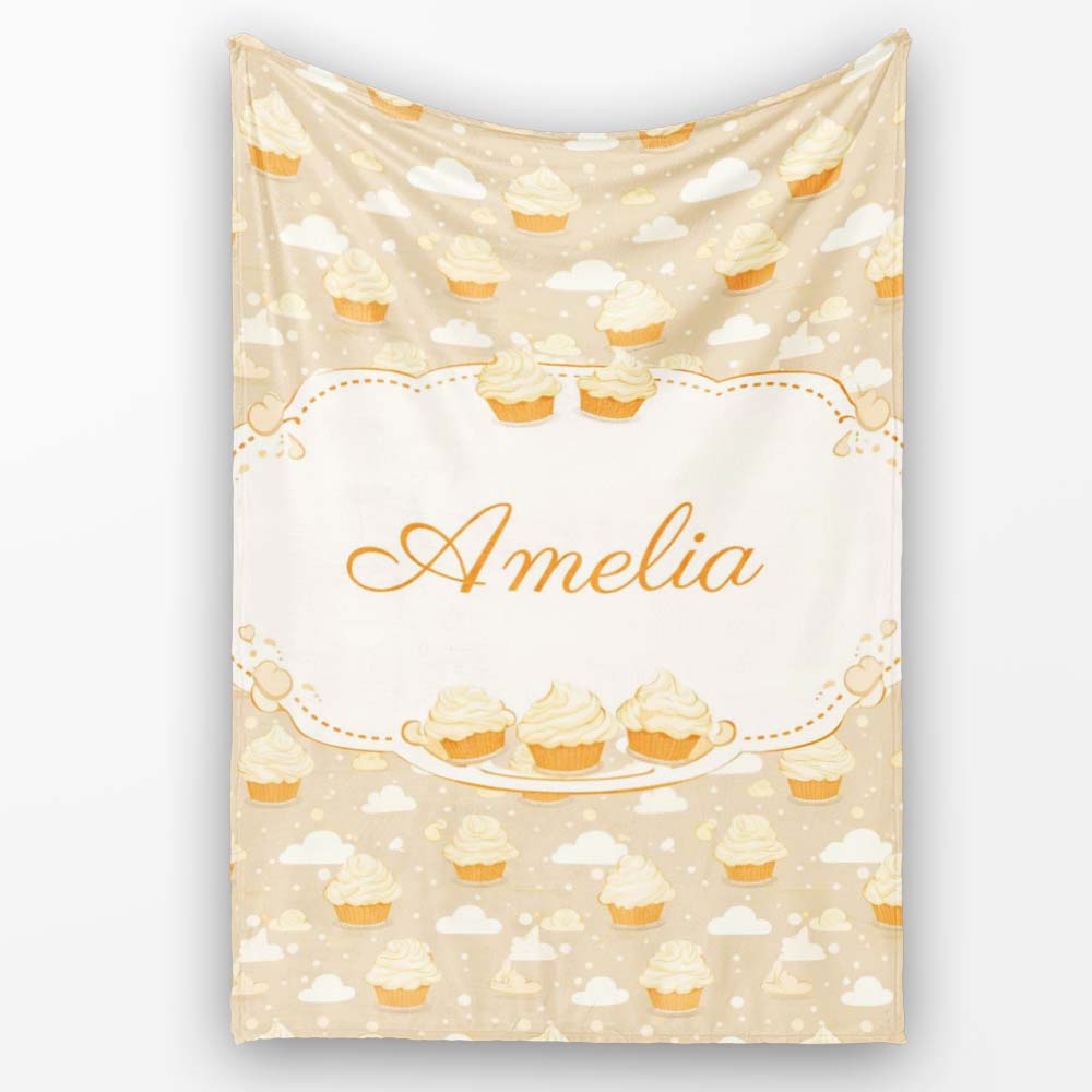 Cute Cupcake and Clouds Sweet Dessert Seamless Pattern Soft Neutral  Personalised Custom Name Super Soft Fleece Blanket Bed Sofa Throw