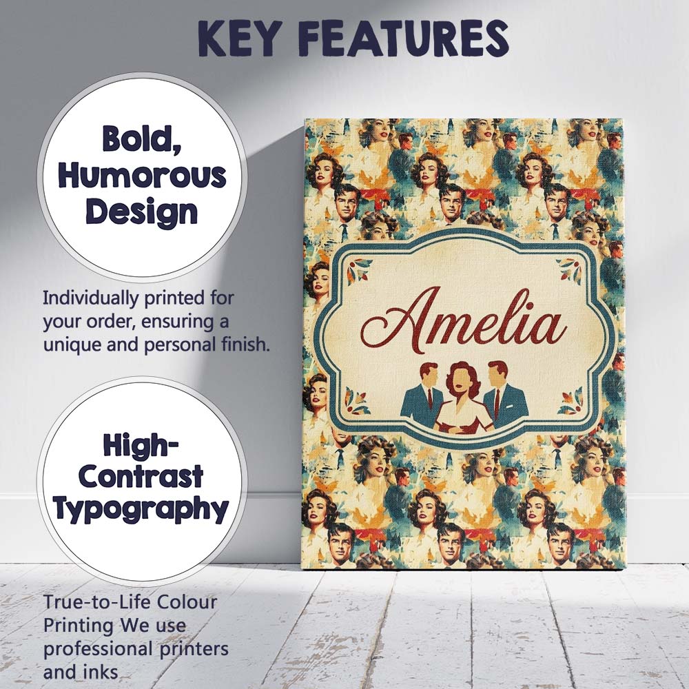 Personalised Name Hollywood Glamour Couples Custom  Bespoke Interior Contemporary Canvas Wall Art Print Decor Picture Ready to Hang