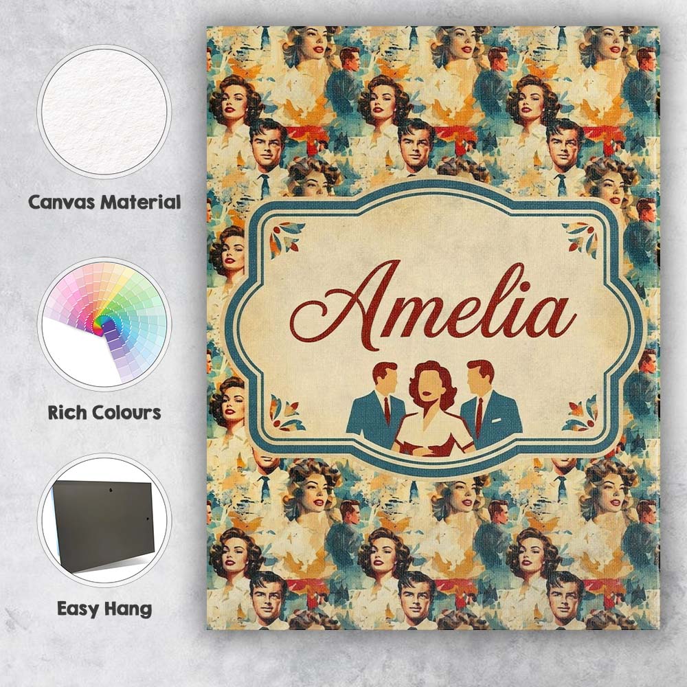 Personalised Name Hollywood Glamour Couples Custom  Bespoke Interior Contemporary Canvas Wall Art Print Decor Picture Ready to Hang