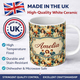 Personalized Custom Name Hollywood Glamour Couples Portrait Seamless Pattern Name Cute 11oz Ceramic Coffee Tea Mug White Large Handle