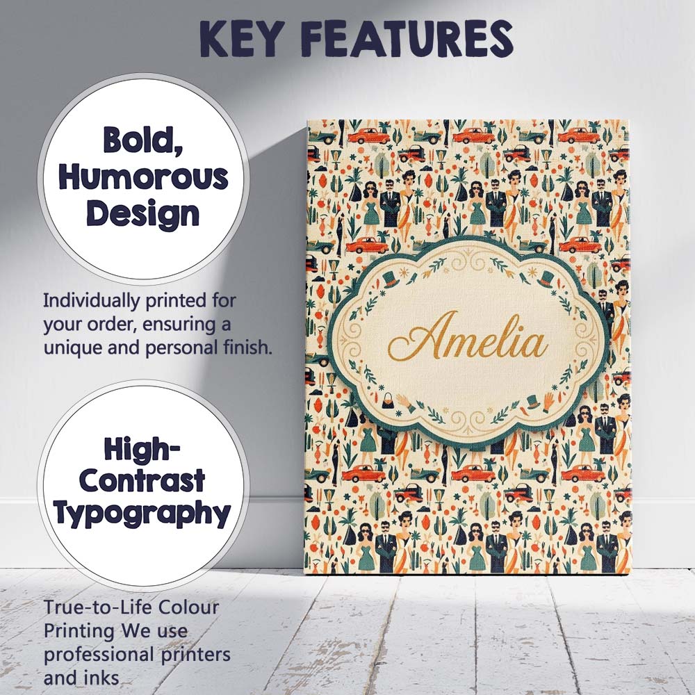 Personalised Name Mid Century Fashion Custom Modern Room Accent Creative Decorator Style Canvas Wall Art Print Decor Picture Ready to Hang