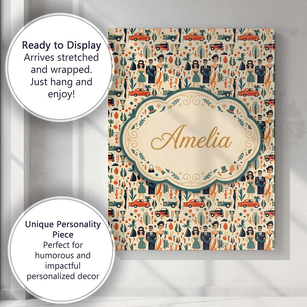 Personalised Name Mid Century Fashion Custom Modern Room Accent Creative Decorator Style Canvas Wall Art Print Decor Picture Ready to Hang