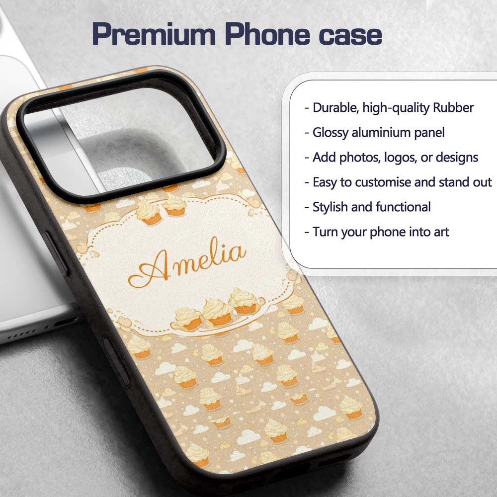 Cute Cupcake and Clouds Sweet Dessert Seamless Custom Name Protective Phone Case Mobile Cover Durable Everyday Smartphone Shock Resistant