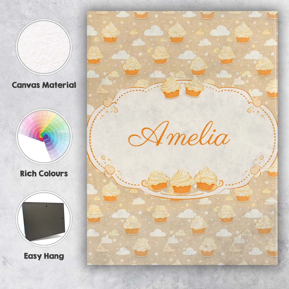 Personalised Name Cute Cupcake and Clouds Sweet Dessert Seamless Custom  Interior Canvas Wall Art Print Decor Picture Ready to Hang