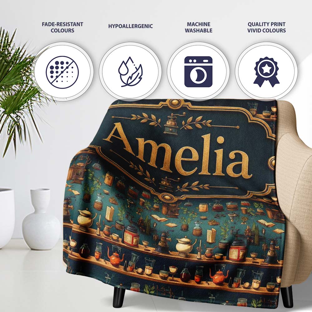 Apothecary Shelf Bottles Herbs Vintage Seamless Pattern Name Cute  Personalised Custom Name Super Soft Fleece Blanket Bed Sofa Throw