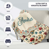 Floral Tea Cups Vintage Botanical Garden Seamless Pattern Custom  Personalised Custom Name Super Soft Fleece Blanket Bed Sofa Throw