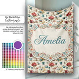 Floral Tea Cups Vintage Botanical Garden Seamless Pattern Custom  Personalised Custom Name Super Soft Fleece Blanket Bed Sofa Throw