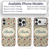Floral Tea Cups Vintage Botanical Garden Seamless Custom Name Protective Phone Case Mobile Cover Durable Everyday Smartphone Shock Resistant