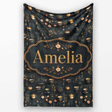Dark Elegant Tea Coffee Floral Pattern Seamless Name Cute Unique  Personalised Custom Name Super Soft Fleece Blanket Bed Sofa Throw