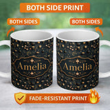 Personalized Custom Name Dark Elegant Tea Coffee Floral Pattern Seamless Name Cute Unique 11oz Ceramic Coffee Tea Mug White Large Handle