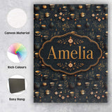 Personalised Name Dark Elegant Tea Coffee Custom  Bespoke Decorative Contemporary Canvas Wall Art Print Decor Picture Ready to Hang