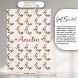Gold Glitter Reindeer Sleigh Christmas White Background Seamless  Personalised Custom Name Super Soft Fleece Blanket Bed Sofa Throw