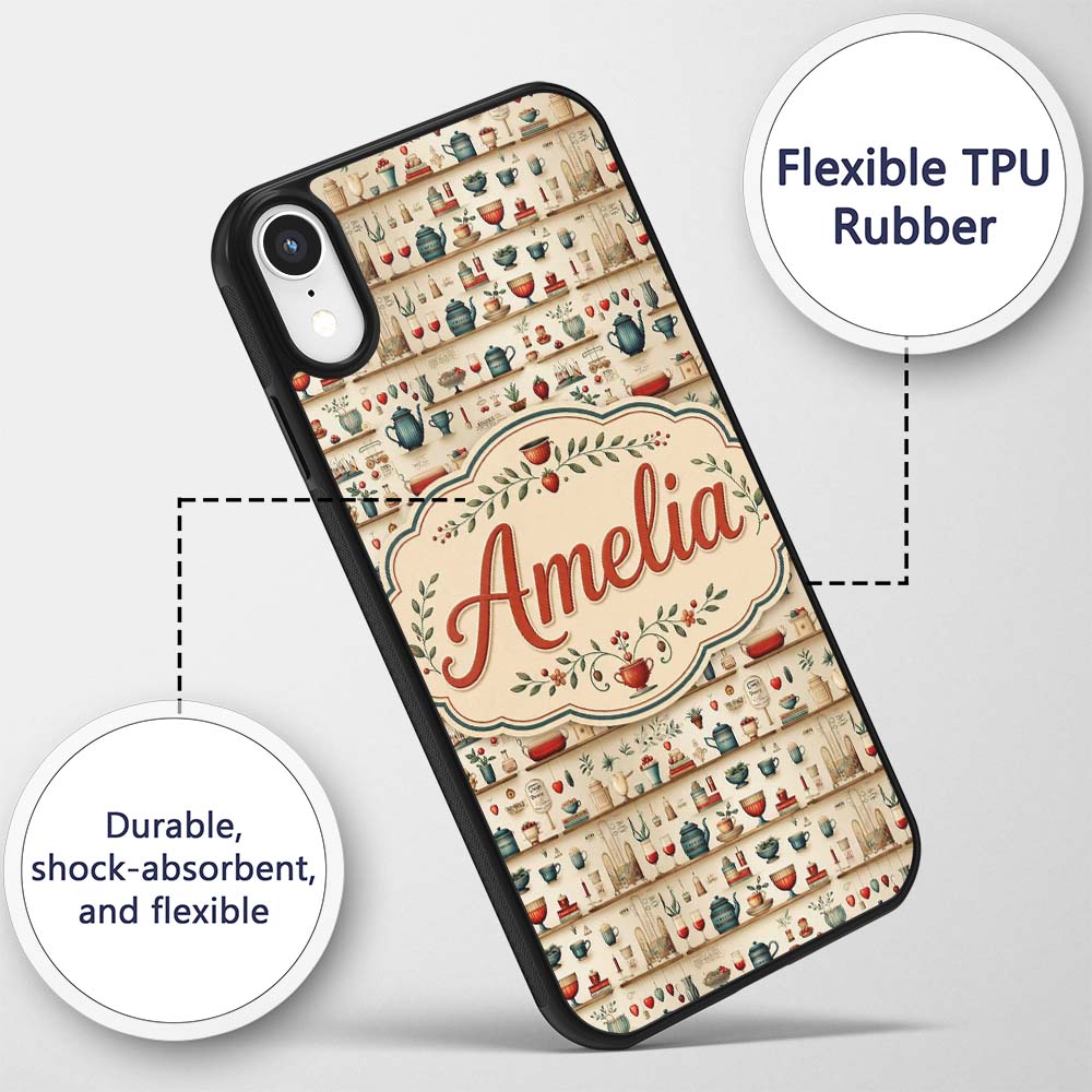 Vintage Herbs Fruits Cooking Items Printed Design Custom Name Protective Phone Case Mobile Cover Durable Everyday Smartphone Shock Resistant