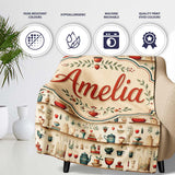 Vintage  Herbs Fruits Cooking Items Seamless Pattern Name  Personalised Custom Name Super Soft Fleece Blanket Bed Sofa Throw