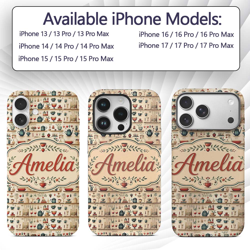 Vintage Herbs Fruits Cooking Items Printed Design Custom Name Protective Phone Case Mobile Cover Durable Everyday Smartphone Shock Resistant