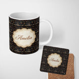 Personalized Custom Name Luxury Dark Shelf Decor Teapots Plants Seamless Pattern Name Cute 11oz Ceramic Coffee Tea Mug White Large Handle
