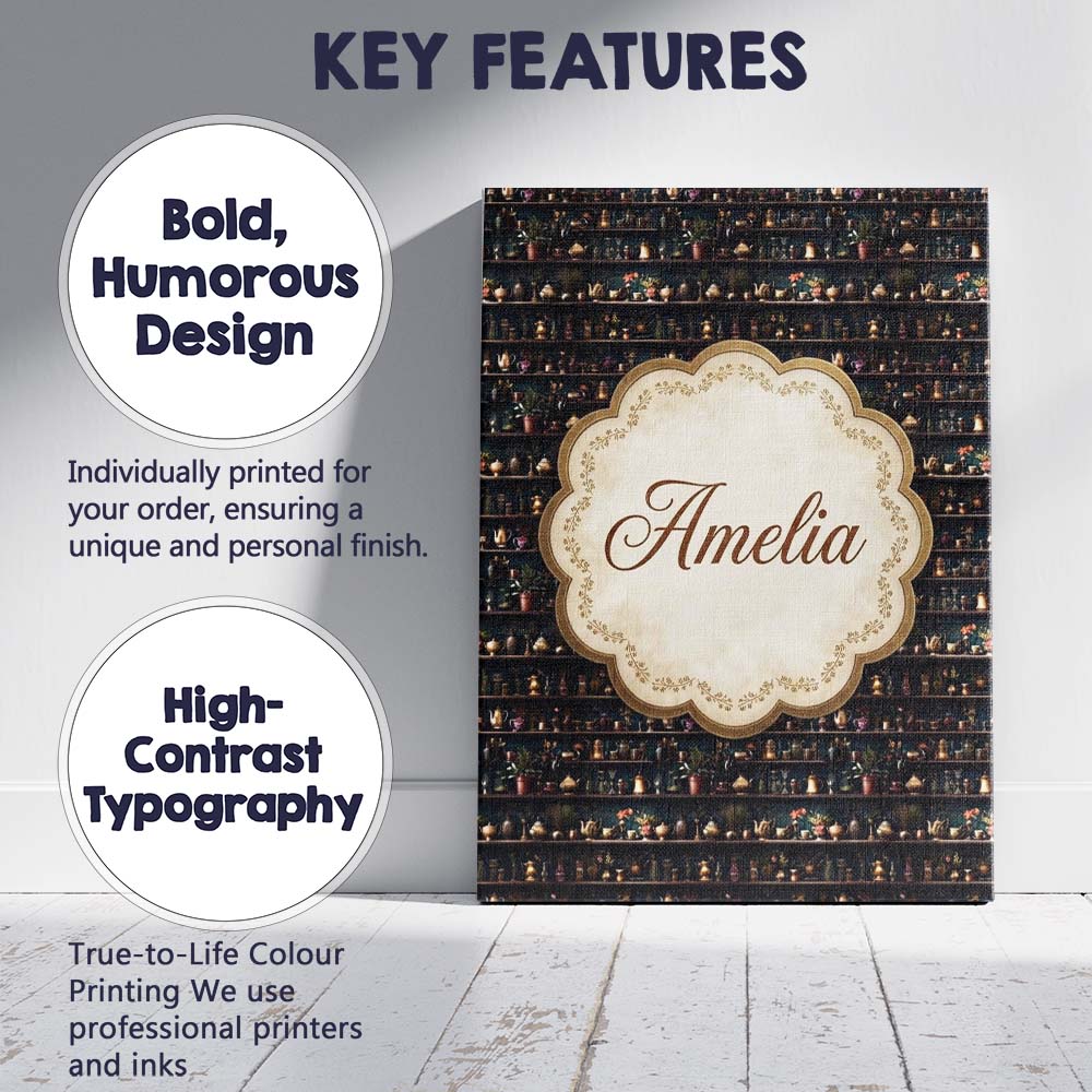 Personalised Name Luxury Dark Shelf Custom  Stylish Home Interior Elegant Feature Canvas Wall Art Print Decor Picture Ready to Hang