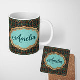 Personalized Custom Name African Tribal Geometric Pattern Bold Colors Seamless Name Cute 11oz Ceramic Coffee Tea Mug White Large Handle