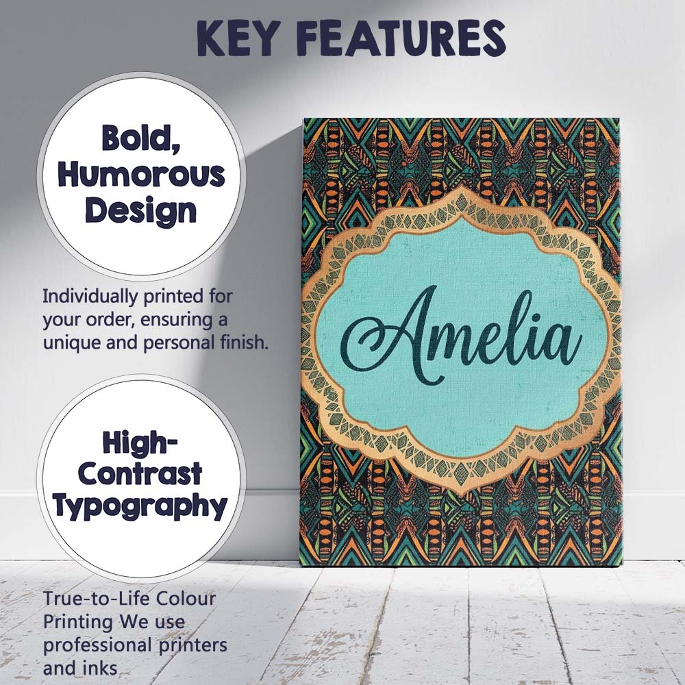 Personalised Name African Tribal Geometric Custom  Unique Gift Idea Elegant Feature Canvas Wall Art Print Decor Picture Ready to Hang