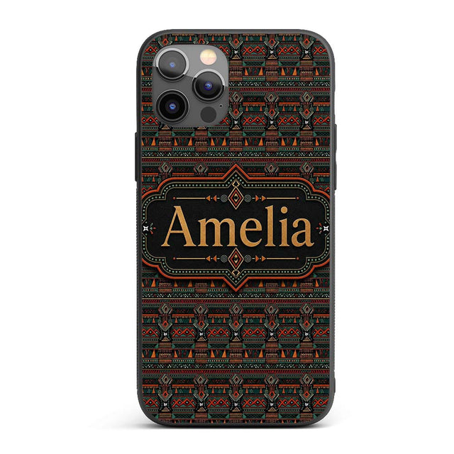 Ethnic Tribal Geometric Stripe Pattern Seamless Custom Name Protective Phone Case Mobile Cover Durable Everyday Smartphone Shock Resistant