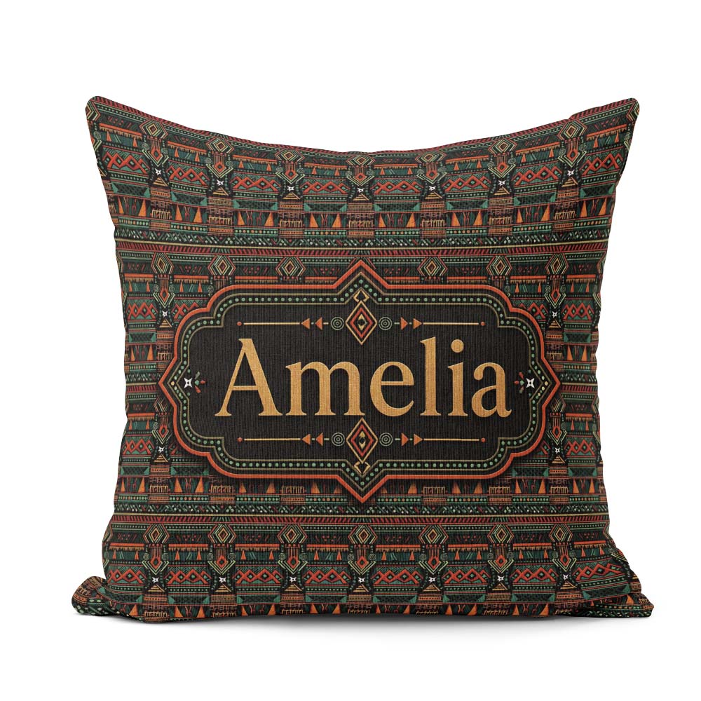 Custom Name Ethnic Tribal Geometric Stripe Pattern Seamless Name Square Filled Cushion Throw Pillow Sofa Bed Home Decor Zip Washable UK Made