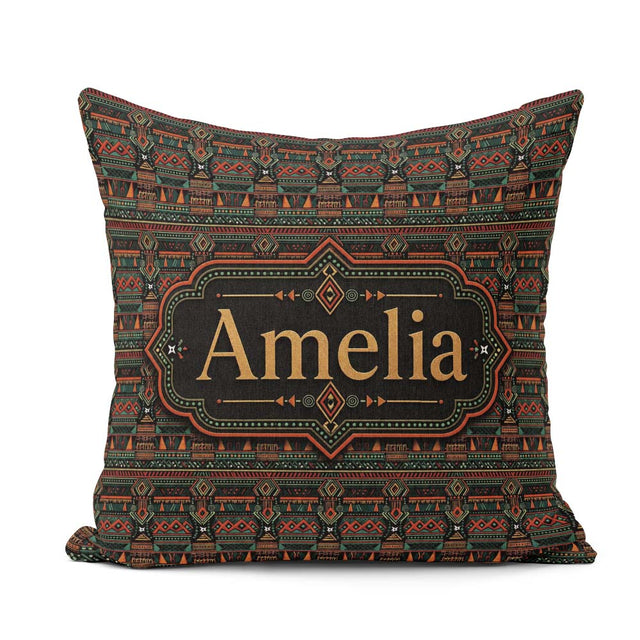 Custom Name Ethnic Tribal Geometric Stripe Pattern Seamless Name Square Filled Cushion Throw Pillow Sofa Bed Home Decor Zip Washable UK Made
