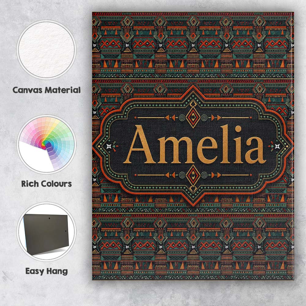 Personalised Name Ethnic Tribal Geometric Custom  Unique Gift Idea Elegant Feature Canvas Wall Art Print Decor Picture Ready to Hang