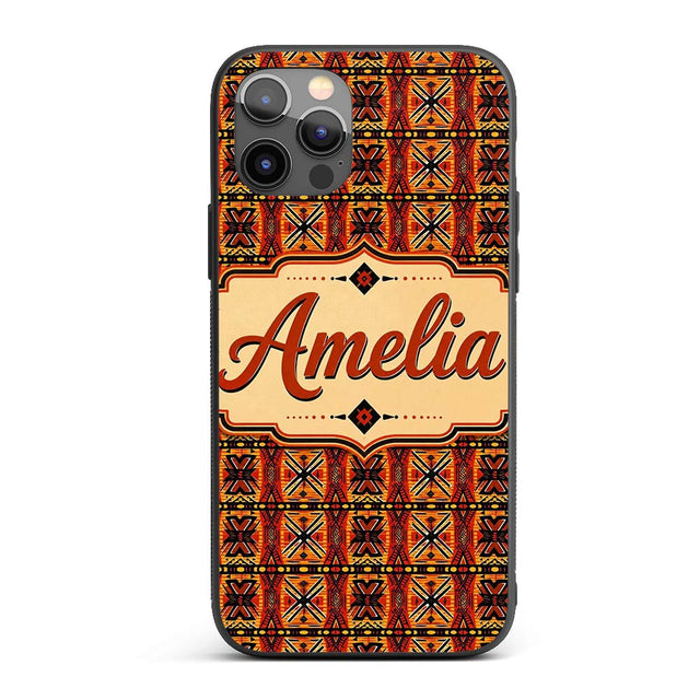 African Tribal Abstract Bold Red Pattern Seamless Custom Name Protective Phone Case Mobile Cover Durable Everyday Smartphone Shock Resistant