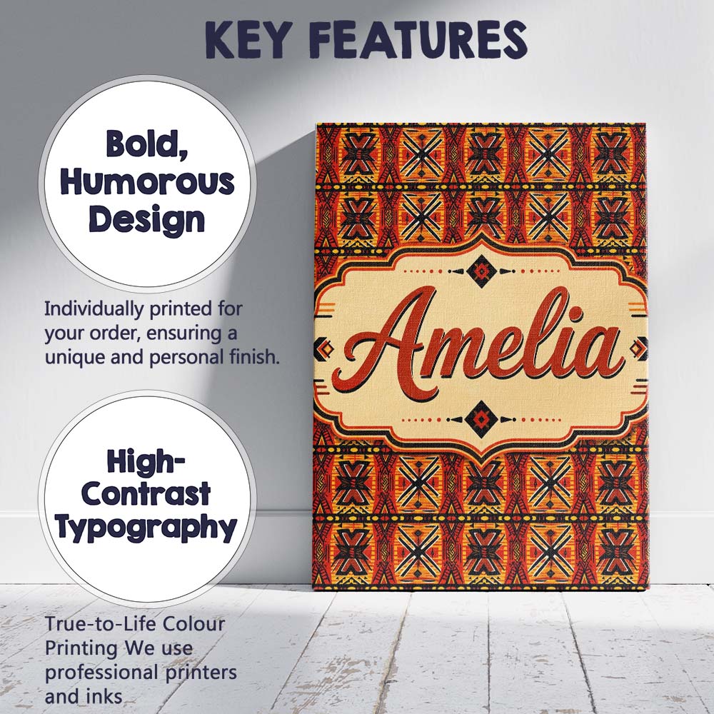 Personalised Name African Tribal Abstract Custom  Unique Gift Idea Elegant Feature Canvas Wall Art Print Decor Picture Ready to Hang