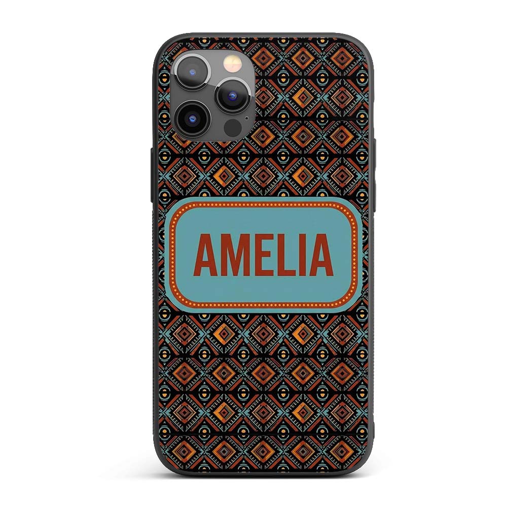 African Tribal Geometric Diamond Pattern Seamless Custom Name Protective Phone Case Mobile Cover Durable Everyday Smartphone Shock Resistant